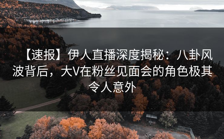【速报】伊人直播深度揭秘：八卦风波背后，大V在粉丝见面会的角色极其令人意外